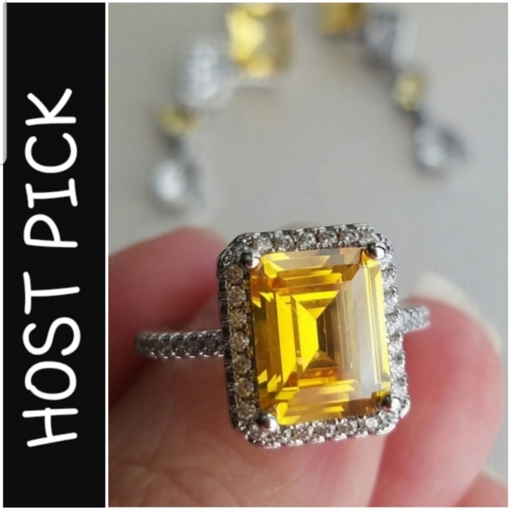 Swarovski Elements 925 Sterling Silver Citrine Yellow Solitaire Ring NEW - Picture 11 of 15